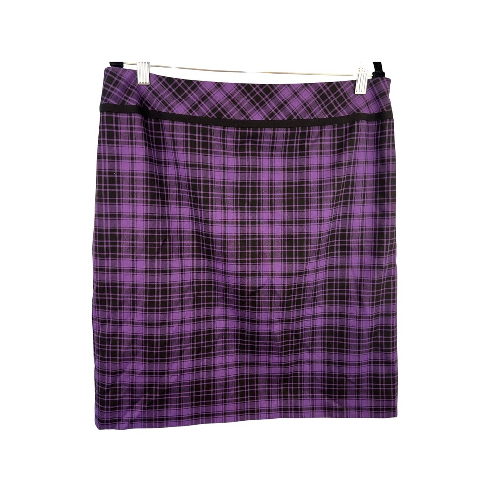 Purple Black Plaid Knee Length Skirt Sz14 Grunge Whimsigoth Witchy Dark Academia
